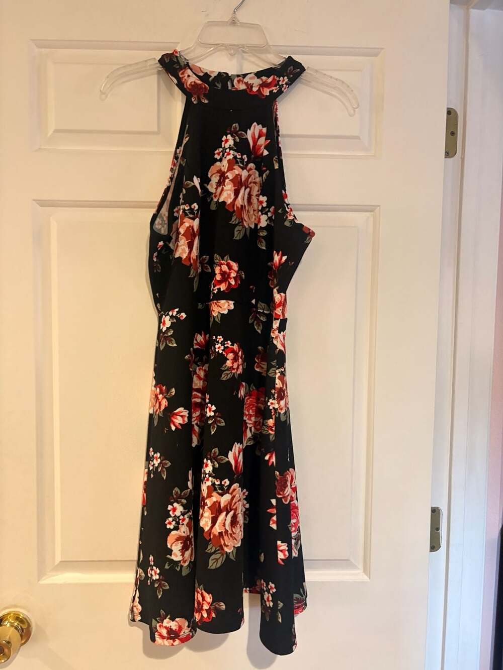 No Boundaries Black and Pink Floral Halter Dress